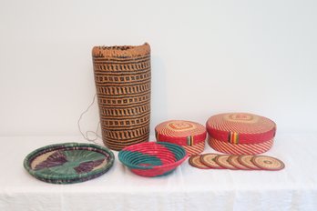 BASKETS, Coasters Covered Nesting Woven Round Boxes