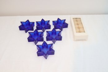 Blue Glass Jewish Star Votive Candle Holders (R-45)