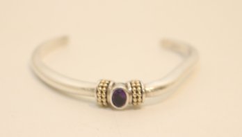 Sterling Silver And 14k Yellow Gold Bracelet With Amethyst Stone (J-11)