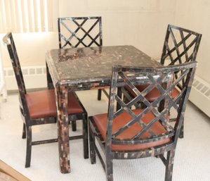 Vintage Enrique Garcia Hand Made In Colombia Tessellated Horn Card Table And 4 Chairs.