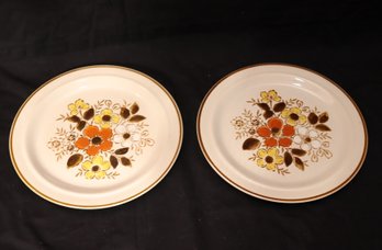 2 Vintage 'Linda' Plates Stoneware By Excel Floral Pattern. (V-54)