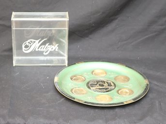 Acrylic Matzoh Storage Box And Passover Seder Plate (M-86)