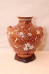 Vintage Maitland-Smith LTD Designed,Chinese, Handmade,Large Asian Porcelain Vase On Wood Base (M-89)