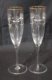 Pair Of Miller Rogaska Wedding Champagne Flutes Glasses (V-62)