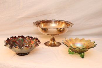 Vintage Bowls Silverplate, Carnival Glass (M-93)