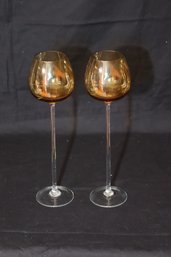 Pair Of Glass Candle Holders Candlesticks (V-73)