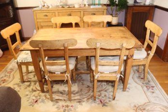 Vintage Wooden Table With 6 Chairs (F-2)