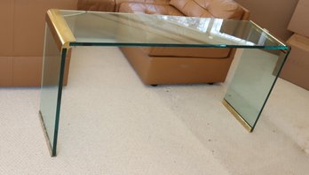 Pace Leon Rosen Brass & Glass Waterfall Console Table Mid Century Modern Hollywood Regency. (a-81)
