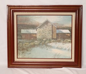 Vintage Framed Country Barn House Painting Signed Eric Sloane (V-89)