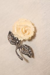 Antique Vintage Sterling Silver Marcasite Carved Rose Brooch Germany (J-25)