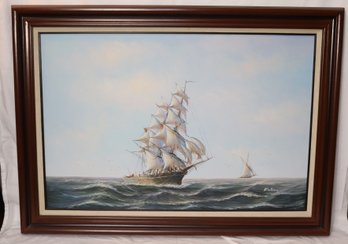 Vintage Framed Ship Painting Signed By Fulton Print Of Oil On Canvas