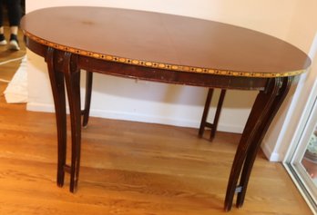 Vintage Wooden Dining Table With Wood Inlay Edge (A-49)
