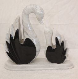 Vintage  Art Deco Black & White Marble Swans Statues Figures