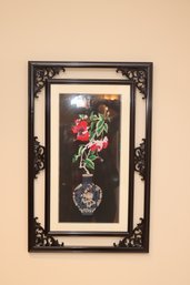 Vintage Asian Style Framed Floral Silk Embroidery Framed Picture (A-30)
