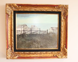 Vintage Framed Country Farm Painting Signed Johnson (a-31)