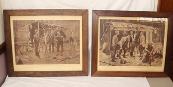 Vintage Pair Of Framed Frederic Remington Prints (F-18)