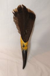 Vintage Horn With Feathers (S-11)