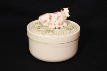 Vintage Fitz And Floyd Cow Calf Covered Trinket Jar (F-27)