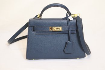 Birkin Bag Style Blue Leather Handbag (P-1)