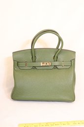 Pebbled Green Leather Birkin Style Handbag (P-3)