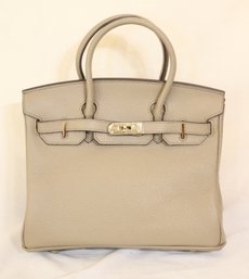 Pebbled Beige Leather Birkin Style Handbag (P-4)
