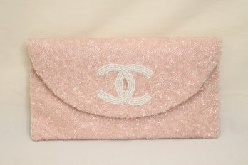 Pink Beaded CC Logo Clutch Shoulder Bag (E-56)
