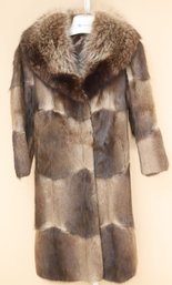Vintage Muskrat Fur Coat With Racoon Collar And Leather Belt (C-10)