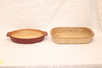 Pampered Chef Sand Family Heritage Stoneware Baker Casserole & New Traditions Stoneware Cranberry Oval. (I-15)