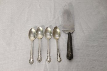 Vintage Sterling Silver Spoons And Cake Knife (H-14)