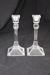 Pair Of Glass Candlesticks (H-22)