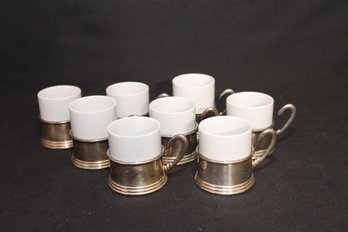 Vintage Porcelain Espresso Cups With Silver Plated Holder (B-75)