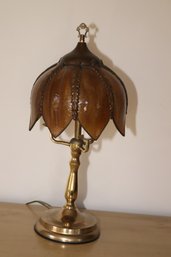 Vintage Slag Glass Tulip Shade Table Lamp