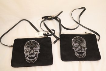 2 Black Velvet Skull Bags (P-13)