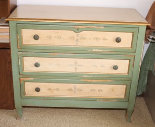 Romweber Green & Creamy White Painted Distressed Dresser Chest Of Drawers (F-45)