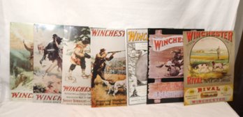 7 Metal WINCHESTER Guns And Ammo Vintage Advertising Signs Hunting 1991 Olin Man Cave (S-40)