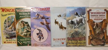6 Metal WINCHESTER Guns And Ammo Vintage Advertising Signs Hunting 1991 Olin Man Cave (S-42)