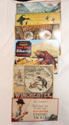 6 Metal WINCHESTER Guns And Ammo Vintage Advertising Signs Hunting 1991 Olin Man Cave (S-43)