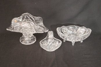 3 Pieces Vintage Pressed Glass. (B-80)