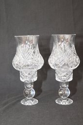 Vintage Pair Of Crystal Hurricane Glass Candle Holders (B-81)