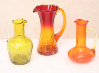 Small Vintage Blown Art Glass Pitchers Creamer, Dressing (S-83)
