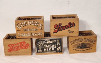 Vintage Miniature Miller Highlife, Stroh's Beer, Pepsi, Southern Comfort, Gordon's Gin Wooden Cases  (S-53)