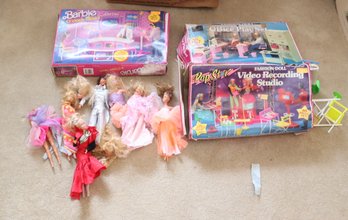 Barbie Doll And Video Recording Studio, 6 O'clock News, & Office Playset Lot (C-24)