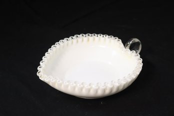 White Milk Glass Heart Shaped Bowl With Handle