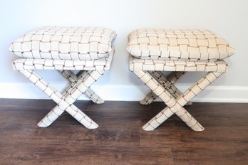 Pair Of Vintage X Base Stools Benches