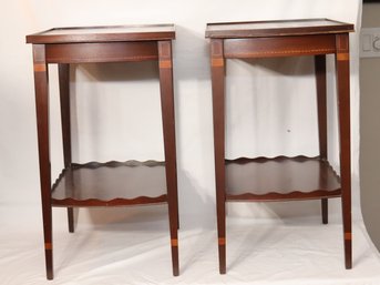 Pair Of Vintage Mersman Inlaid Wooden Side Tables (S-60)