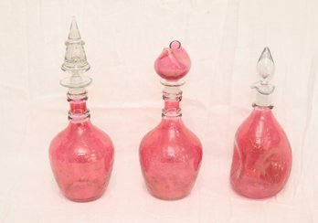 Vintage Set Of 3 Bohemian Glass Decanters (S-88)
