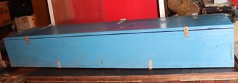 Vintage Blue Painted Wooden Footlocker Storage Chest (F-63)