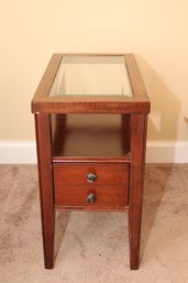 Glass Top Side Table With Storage Drawer
