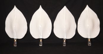 Vintage Set Of 4 Murano Glass & Brass Leaf Wall Sconces