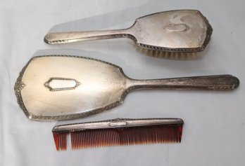 Vintage/ Antique SLB SAART BROS Sterling Silver Vanity Brush, Comb And Hand Mirror Set  (o-68)